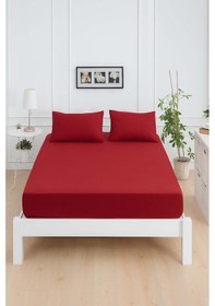 Resim Mirava Premium %100 Pamuk Penye Lastikli Çift Kişilik Çarşaf Takımı 2 Yastık Kılıfı Dahil Bordo 160x200cm Bordo 