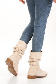 Resim ÜNAL ÖZER Kadın Bej Süet Körüklü Günlük Bot Un001-0124 