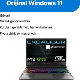 Resim Casper Excalibur G870 Core i7-13620H 24GB 1TB 8GB RTX5070 15.6" W11 Pro Gaming Laptop G870.1362-CF70R-C 