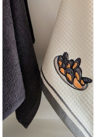 Resim 2 Li Mutfak Havlusu %100 Pamuk - Midye Nakışlı - 40x60 Cm Antrasıt Antrasit 