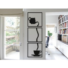 Resim Demlik Çay Fincan Figürlü Dekoratif Metal Duvar Süsü 