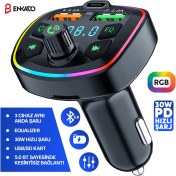 Resim 30W Pd Hızlı Şarj Bluetooth 5.0 Rgb Işıklı LED Ekran Tf Kart+ USB Mp3 Araç Fm Transmitter Çakmaklık Type-C Giriş 