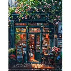 Resim Çekici Kitapçı Elmas Boyama Seti, 30x40 cm, Manzara Temalı Tam Matkap Yuvarlak Sanat Eseri Tuval, Ev Oturma Odası Yatak Odası Dekorasyonu için DIY Mozaik Duvar Süsü, Başlangıçlar İçin Uygun Araçlar Dahil 