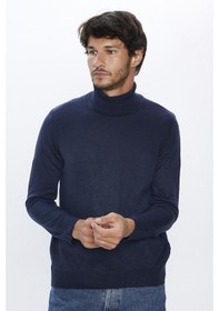 Resim Tudors Slim Fit Dar Kesim Tam Balikcı Yaka Tüylenmeyen Yumuşak Dokulu Lacivert Erkek Triko Kazak-29110-lacivert Lacivert 