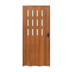 Resim Faran Dekorasyon 145 x 215 Ceviz Renk Camlı Pvc Akordiyon Katlanır Kapı - Frnakmodel-100 