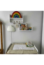 Resim dekomar Montessori 50cm 2 Li Set Raf Askılık Beyaz- Naturel Ahşap 