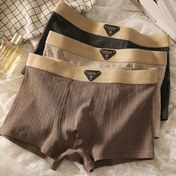 Resim 3 Adet Erkekler İçin Rahat Retro Boxer Külot - Nefes Alabilen Esnek Kumaş, Düz Renk (Siyah, Bej, Kahverengi) Altın Detaylı, Elastik Bel ve Manşetli, Güvenli Oturuşlu, Konforlu İç Çamaşırı, Klasik Boxer Tasarımı, Pürüzsüz Dokulu 