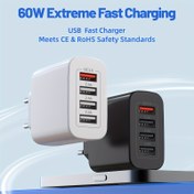 Resim 4 USB QC3.0 portlu 60W Ekstrem Hızlı Şarj Adaptörü - iPhone 15, 14, 13 Pro Max, Samsung S22 ve Daha Fazlası İçin Evrensel 100V-240V Güç Kaynağı - Avrupa Standart Fiş, Hızlı Şarj İstasyonu | Modern Şarj İstasyonu | Kompakt Şarj İstasyonu, Ev İçin Şarj İstasyonu 