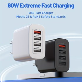 Resim 4 USB QC3.0 portlu 60W Ekstrem Hızlı Şarj Adaptörü - iPhone 15, 14, 13 Pro Max, Samsung S22 ve Daha Fazlası İçin Evrensel 100V-240V Güç Kaynağı - Avrupa Standart Fiş, Hızlı Şarj İstasyonu | Modern Şarj İstasyonu | Kompakt Şarj İstasyonu, Ev İçin Şarj İstasyonu 
