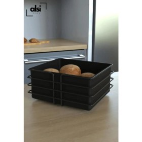 Resim Alsi Home Ekmek Sepeti ve Servis Sunum Seti Havluluk Peçetelik Nihale Ekmeklik -4 Lü Set Siyah 