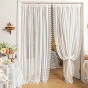 Resim 1 Panelli Fransız Vintage Dantel Tül Perdeler - Şeffaf Geometrik Desenli Romantik Pencere Perdeleri, Oturma Odası ve Yatak Odası için %100 Polyester ile Çubuk Cebi Üstü, Veranda Kapıları İçin - Makinede Yıkanabilir & Işık Filtreleyen 