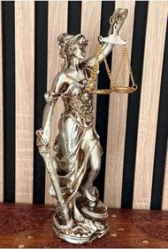 Resim El Yapımı Adalet Heykeli 29 cm, Avukat Savcı Hakim İçin Prestijli Hukuk Hediyesi, Ofis ve Adliye Dekorasyonu, Gümüş 