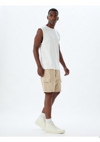Resim Koton Chino Şort Bermuda Kargo Cep Detaylı Beli Bağcıklı Pamuklu Bej 4sam40065hw Ekru 