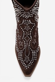 Resim Dericlub Kadın Taşlı Kalın Taban Western Bot Gerçek Süet Deri ZY 1610 KAHVERENGİ 