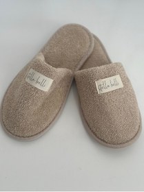 Resim Stella Belli Havlu Terlik | %100 Pamuk | Kaymaz Çift Taban | Sauna Spa Otel Banyo Ev Misafir Lohusa Terliği Bej 