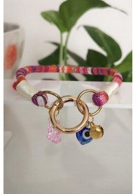 Resim Truego Zilli Kedi Köpek Boyun Tasması Bohem Kedi Kolyesi Yaylı Kilit - Simli Pembe 