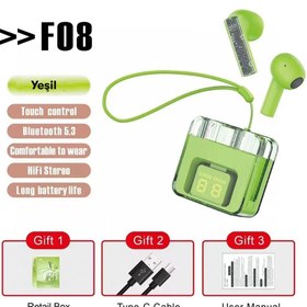 Resim Karler Bass F08 Dijital Şarj Göstergeli TWS Bluetooth Kulaklık - Yeşil 