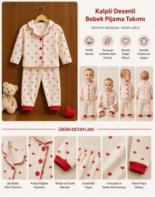 Resim PoliFoni Babies %100 Pamuk Kalp Desenli Kız Bebek Alt Üst Pijama Takımı (1Yaş/2Yaş/3Yaş) 