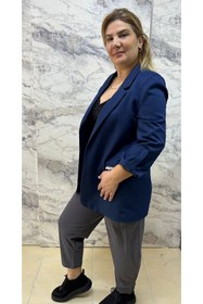 Resim BE ATÖLYE BUTİK Kadın Astarlı Blazer Ceket Düğmesiz Yan Cep Dantel Detaylı Çıtçıt Kollu 