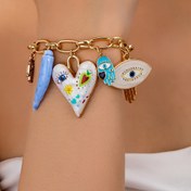 Resim 1 adet Elegant Çinko Alaşım Bileklik ile Nazar Boncuk, Hamasa El, Cam Boncuklar ve Haç Boncuk - Çok Yönlü Parti Aksesuarı Kadınlar için, Müzik Festivalleri için İdeal - Tüm Mevsimler Giyim 