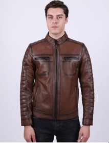 Resim Erkek Açık Kahverengi Hakiki Deri Ceket (466903165) Karamel 