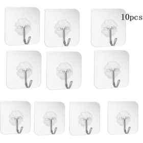 Resim Mutlu Store 10 Adet 6x6cm Kendinden Yapışkanlı Şeffaf Güçlü Askı Kapı Duvar Askıları Ağır Yük Taşıma Askısı 