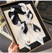 Resim Irojeff Lüks Kadın İpek Şal - Moda Saten Başörtüsü Ve Saç Bandı Whıte 