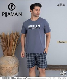 Resim Pijamoni Erkek Bisiklet Yaka Kısa Kol Şortlu Pijama Takımı 6175/11 - 1 Adet Füme 