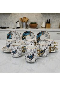 Resim Sudedi Home Floral Renkli Yaldızlı 6 Kişilik Kahve Fincan Takımı Çok Renkli 