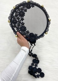 Resim ZEYMERADE Siyah Çiçekli Parlak Taşlı Gelin Tefi, Düğün Kına Söz Sünnet Bekarlığa Veda Bride Zilli 25cm, 1 Adet 