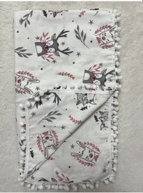 Resim Uyuyan Pembe Geyik Ponponlu Çift Kat Pazen Örtü 100 120cm Pembe 