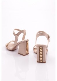 Resim Dgn 702 Kadin Bilekten Bağlama Topuklu Ayakkabi Y702-1922-R0175 Bej Nubuk 