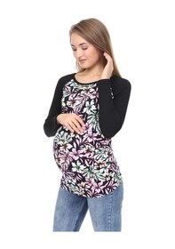 Resim Luvmabelly Myra2353 Siyah Çiçekli Çizgili Parçalı Hamile Tshirt 