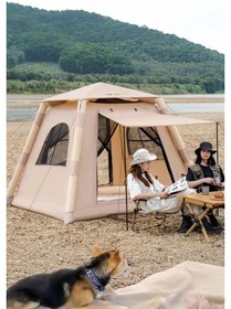 Resim Realx 6 Kişilik Tenteli 4 Mevsim Su Geçirmez Şişme Kamp Çadırı 2 Bej 