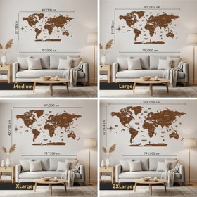 Resim Ahşap Dünya Haritası - Çok Katmanlı 3D Ahşap Duvar Dekoru (Ceviz) - 150x80 cm / İspanyolca 
