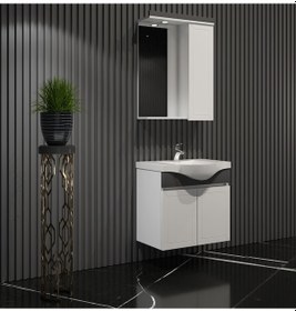 Resim Lilyum Banyo Dolabı Takımı 55Cm Balon Kapak Pk109 Renkli Panel Beyaz 