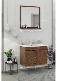 Resim Biani Fix Arya 75 Cm Banyo Dolabı,Seramik Lavabolu, Aynalı,Lavabo Dahil,Mdf,Aybe Kahve 
