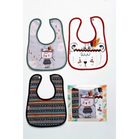Resim Mai Perla Yerli Temalı Kare 3 Parça %100 Pamuk Microfiber Mama Önlüğü Renkli Kendi Kutusunda Çıtçıtlı 