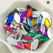 Resim 100 adet 0.7*1.5 cm/0.28*0.59 inç düz sırtlı reçine at gözü akrilik, düğün elbisesi el sanatları süslemeleri için DIY 