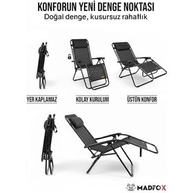 Resim Madfox Easyrest Katlanır Şezlong Sandalye Gri Gri - Siyah 