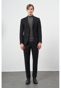 Resim İmza Siyah Armürlü Mono Yaka Tam Astar Esnek 6 Drop Slim Fit Classic Takım Elbise 1001245175 Siyah 