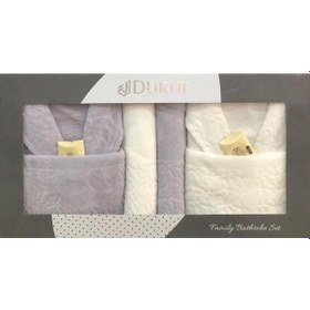 Resim Durul Antik Kısmi Kadife Pamuklu 8 Parça Aile Bornoz Seti Gri 
