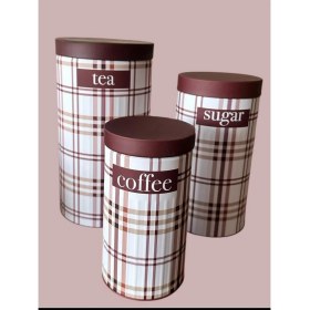 Resim Ucr Home Yeni Ekose Desen Premium Metal Ekmeklik ve 3'lü Kavanoz Seti 