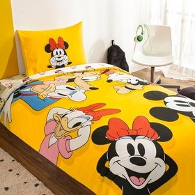 Resim TAÇ Disney Mickey & Friends Standart Pamuk Nevresim Takımı, Siyah, Sarı, Kırmızı, Tek Kişilik 