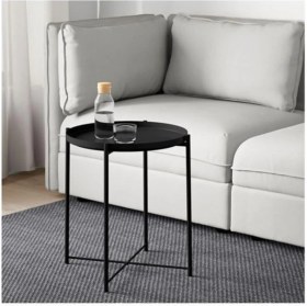 Resim IKEA Tepsili Sehpa, Yuvarlak Siyah Renk Çıkarılabilir Tepsi - Modern Sehpa 45X53 cm Siyah 