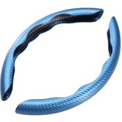 Resim D Tipi Karbon Fiber Tasarım - Evrensel Spor Direksiyon Kılıfı Tüm Mevsim Ultra İnce Kaymaz, Safir Mavi Renk, 38cm 