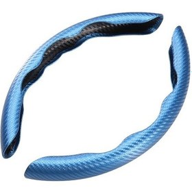 Resim D Tipi Karbon Fiber Tasarım - Evrensel Spor Direksiyon Kılıfı Tüm Mevsim Ultra İnce Kaymaz, Safir Mavi Renk, 38cm 