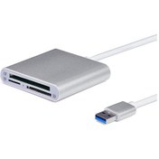 Resim Çok Fonksiyonlu 3'ü 1 Arada Kart Okuyucu Usb 3.0 Kart Okuyucu Tf/sd/cf Kart Desteği Alüminyum Alaşımlı Kart Okuyucu Yüksek Hızda Okuma Gümüş 