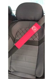 Resim SS Oto Kırmızı Türk Bayrağı Desenli Emniyet Kemeri Ped Koruyucu (2 Adet) 