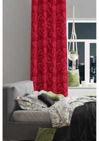 Resim Kırmızı Pembe Kalpler Desenli Süet Oturma Odası Salon Fon Perde Ekstrafor Büzgü Tek Kanat Prd-1044 Çok Renkli 